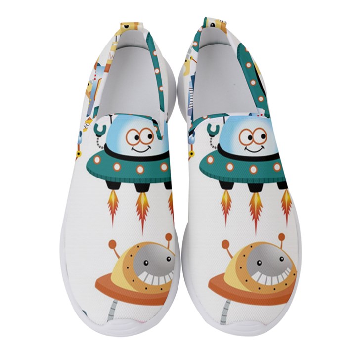 Vector-set-funny-robots-cartoon Women s Slip On Sneakers