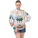 Vector-set-funny-robots-cartoon High Neck Long Sleeve Chiffon Top View1