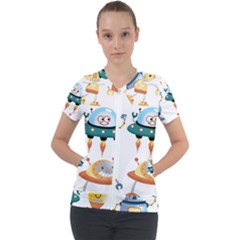 Vector-set-funny-robots-cartoon Short Sleeve Zip Up Jacket