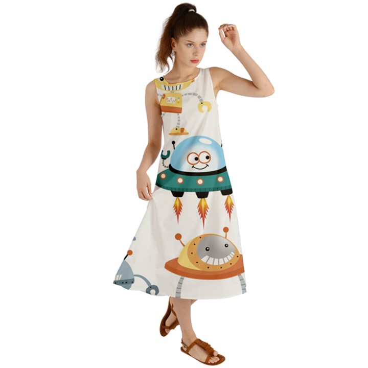 Vector-set-funny-robots-cartoon Summer Maxi Dress