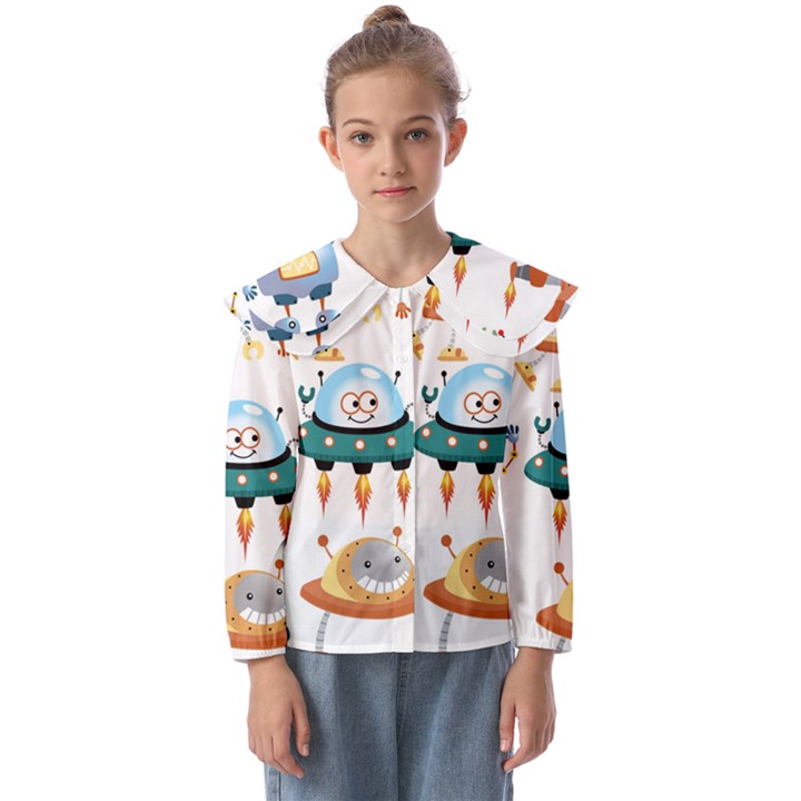 Vector-set-funny-robots-cartoon Kids  Peter Pan Collar Blouse