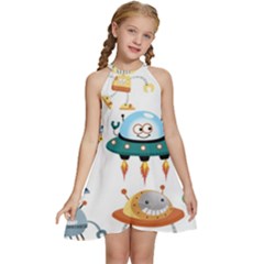 Vector-set-funny-robots-cartoon Kids  Halter Collar Waist Tie Chiffon Dress by Jancukart