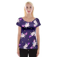 Fantasy-fat-unicorn-horse-pattern-fabric-design Cap Sleeve Top