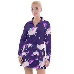 Fantasy-fat-unicorn-horse-pattern-fabric-design Women s Long Sleeve Casual Dress by Jancukart