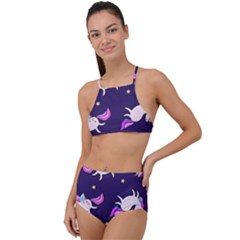 Fantasy-fat-unicorn-horse-pattern-fabric-design High Waist Tankini Set