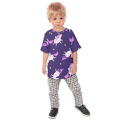 Fantasy-fat-unicorn-horse-pattern-fabric-design Kids  Raglan Tee