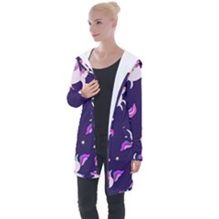 Fantasy-fat-unicorn-horse-pattern-fabric-design Longline Hooded Cardigan