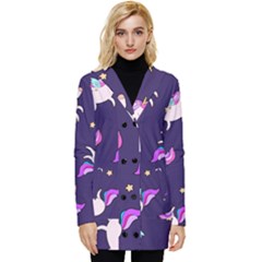 Fantasy-fat-unicorn-horse-pattern-fabric-design Button Up Hooded Coat 