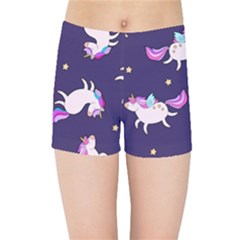 Fantasy-fat-unicorn-horse-pattern-fabric-design Kids  Sports Shorts