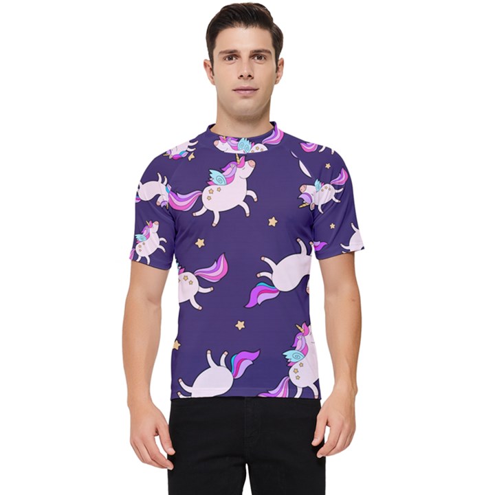 Fantasy-fat-unicorn-horse-pattern-fabric-design Men s Short Sleeve Rash Guard