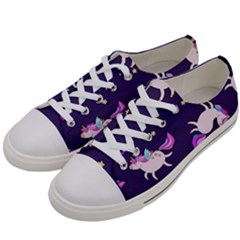 Fantasy-fat-unicorn-horse-pattern-fabric-design Men s Low Top Canvas Sneakers