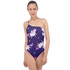 Fantasy-fat-unicorn-horse-pattern-fabric-design Classic One Shoulder Swimsuit by Jancukart