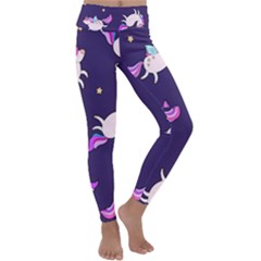 Fantasy-fat-unicorn-horse-pattern-fabric-design Kids  Lightweight Velour Classic Yoga Leggings