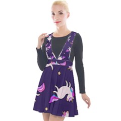 Fantasy-fat-unicorn-horse-pattern-fabric-design Plunge Pinafore Velour Dress