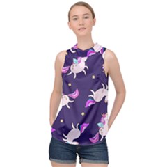 Fantasy-fat-unicorn-horse-pattern-fabric-design High Neck Satin Top