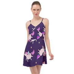 Fantasy-fat-unicorn-horse-pattern-fabric-design Summer Time Chiffon Dress