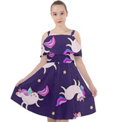 Fantasy-fat-unicorn-horse-pattern-fabric-design Cut Out Shoulders Chiffon Dress by Jancukart