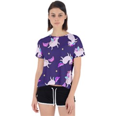 Fantasy-fat-unicorn-horse-pattern-fabric-design Open Back Sport Tee