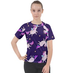 Fantasy-fat-unicorn-horse-pattern-fabric-design Women s Sport Raglan Tee