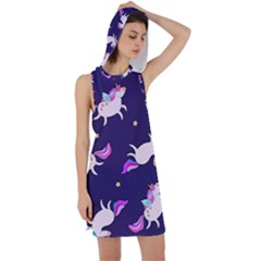 Fantasy-fat-unicorn-horse-pattern-fabric-design Racer Back Hoodie Dress by Jancukart