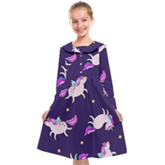 Fantasy-fat-unicorn-horse-pattern-fabric-design Kids  Midi Sailor Dress by Jancukart