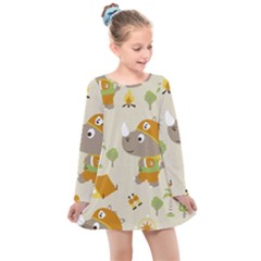 Seamless-pattern-vector-with-funny-boy-scout-scout-day-background Kids  Long Sleeve Dress