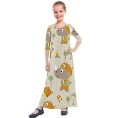 Seamless-pattern-vector-with-funny-boy-scout-scout-day-background Kids  Quarter Sleeve Maxi Dress