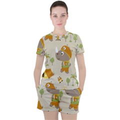 Seamless-pattern-vector-with-funny-boy-scout-scout-day-background Women s Tee And Shorts Set