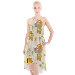 Seamless-pattern-vector-with-funny-boy-scout-scout-day-background High-low Halter Chiffon Dress 