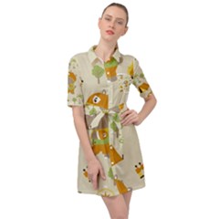 Seamless-pattern-vector-with-funny-boy-scout-scout-day-background Belted Shirt Dress