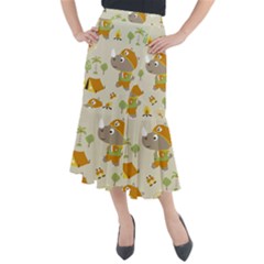 Seamless-pattern-vector-with-funny-boy-scout-scout-day-background Midi Mermaid Skirt by Jancukart