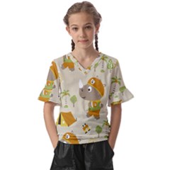 Seamless-pattern-vector-with-funny-boy-scout-scout-day-background Kids  V-neck Horn Sleeve Blouse