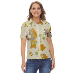 Seamless-pattern-vector-with-funny-boy-scout-scout-day-background Women s Short Sleeve Double Pocket Shirt