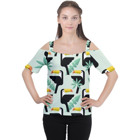 Seamless-tropical-pattern-with-birds Cutout Shoulder Tee by Jancukart