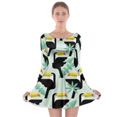 Seamless-tropical-pattern-with-birds Long Sleeve Skater Dress