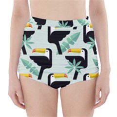 Seamless-tropical-pattern-with-birds High-waisted Bikini Bottoms by Jancukart