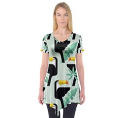 Seamless-tropical-pattern-with-birds Short Sleeve Tunic 