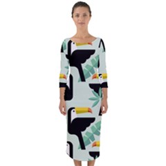 Seamless-tropical-pattern-with-birds Quarter Sleeve Midi Bodycon Dress