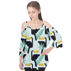 Seamless-tropical-pattern-with-birds Flutter Sleeve Tee 