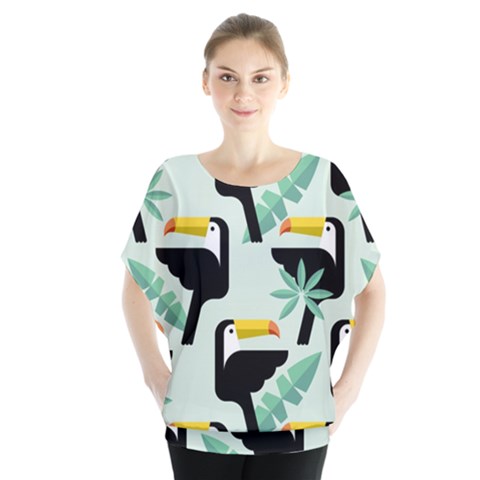 Seamless-tropical-pattern-with-birds Batwing Chiffon Blouse by Jancukart