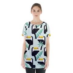 Seamless-tropical-pattern-with-birds Skirt Hem Sports Top