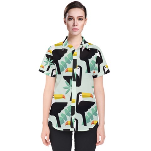 Seamless-tropical-pattern-with-birds Women s Short Sleeve Shirt by Jancukart