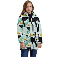 Seamless-tropical-pattern-with-birds Kid s Hooded Longline Puffer Jacket