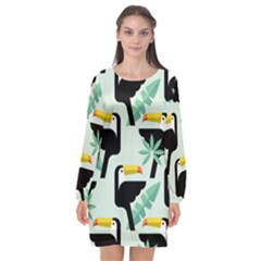 Seamless-tropical-pattern-with-birds Long Sleeve Chiffon Shift Dress 