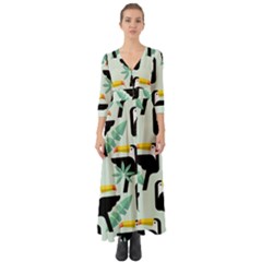 Seamless-tropical-pattern-with-birds Button Up Boho Maxi Dress