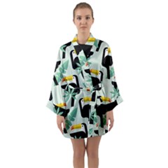 Seamless-tropical-pattern-with-birds Long Sleeve Satin Kimono