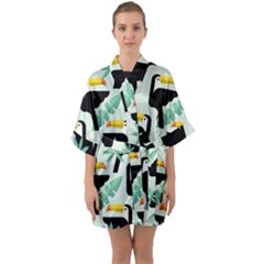 Seamless-tropical-pattern-with-birds Half Sleeve Satin Kimono 