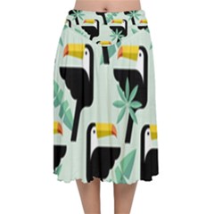 Seamless-tropical-pattern-with-birds Velvet Flared Midi Skirt by Jancukart