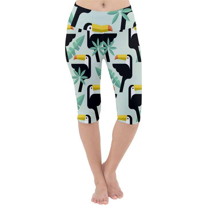 Seamless-tropical-pattern-with-birds Lightweight Velour Cropped Yoga Leggings