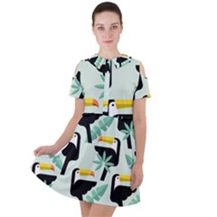 Seamless-tropical-pattern-with-birds Short Sleeve Shoulder Cut Out Dress 